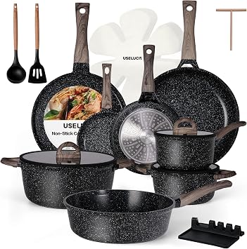 USELUCK 22-Piece Pots and Pans Set, Nonstick ceramic cookware set