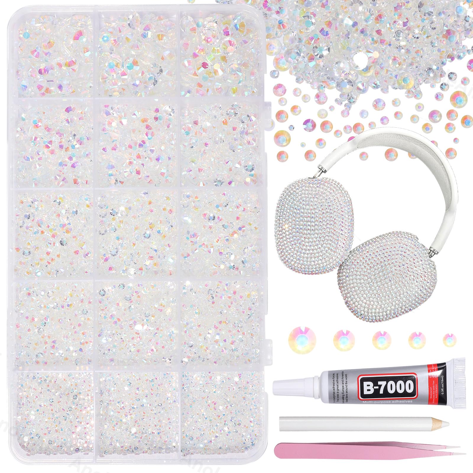 Photo 1 of 12000Pcs Clear AB Rhinestones for Bedazzling Kit, 2/3/4/5/6mm Mix Sizes Jelly Bedazzling Resin Gems, Gems Bedazzling for Crafting, Flatback Rhinestones for Craft DIY Face Makeup Crafts Tumblers