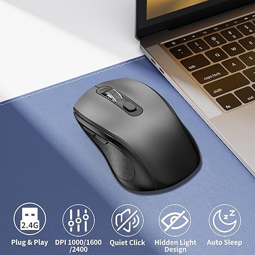 Miniatura 2 de Ratón inalámbrico ergonómico, mouse con botones laterales, 2400 DPI, silencioso y antideslizante, 2.4 GHz con receptor USB, 6 botones, adecuado para