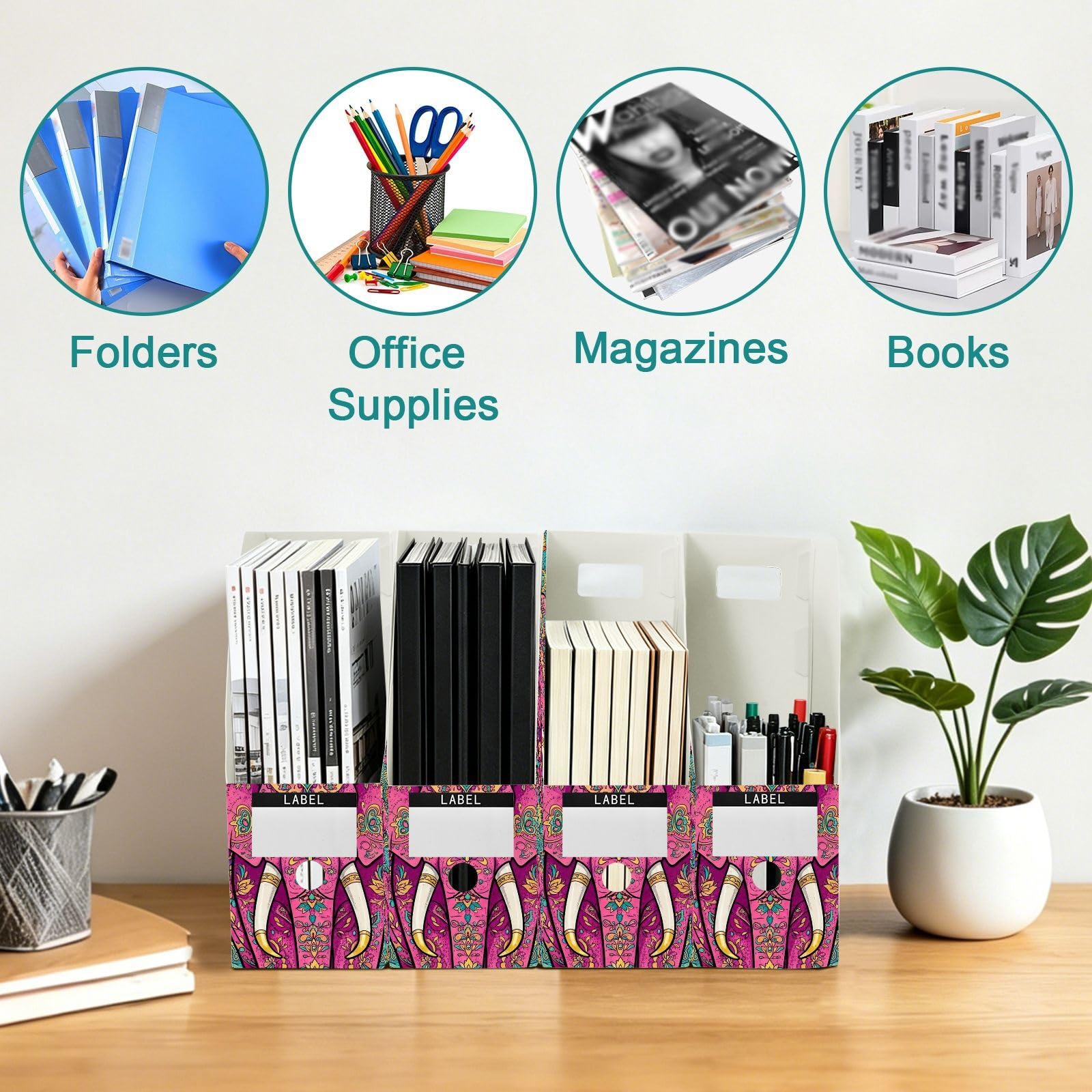 Colorful Elephant Pink Paper Organizer per scrivania