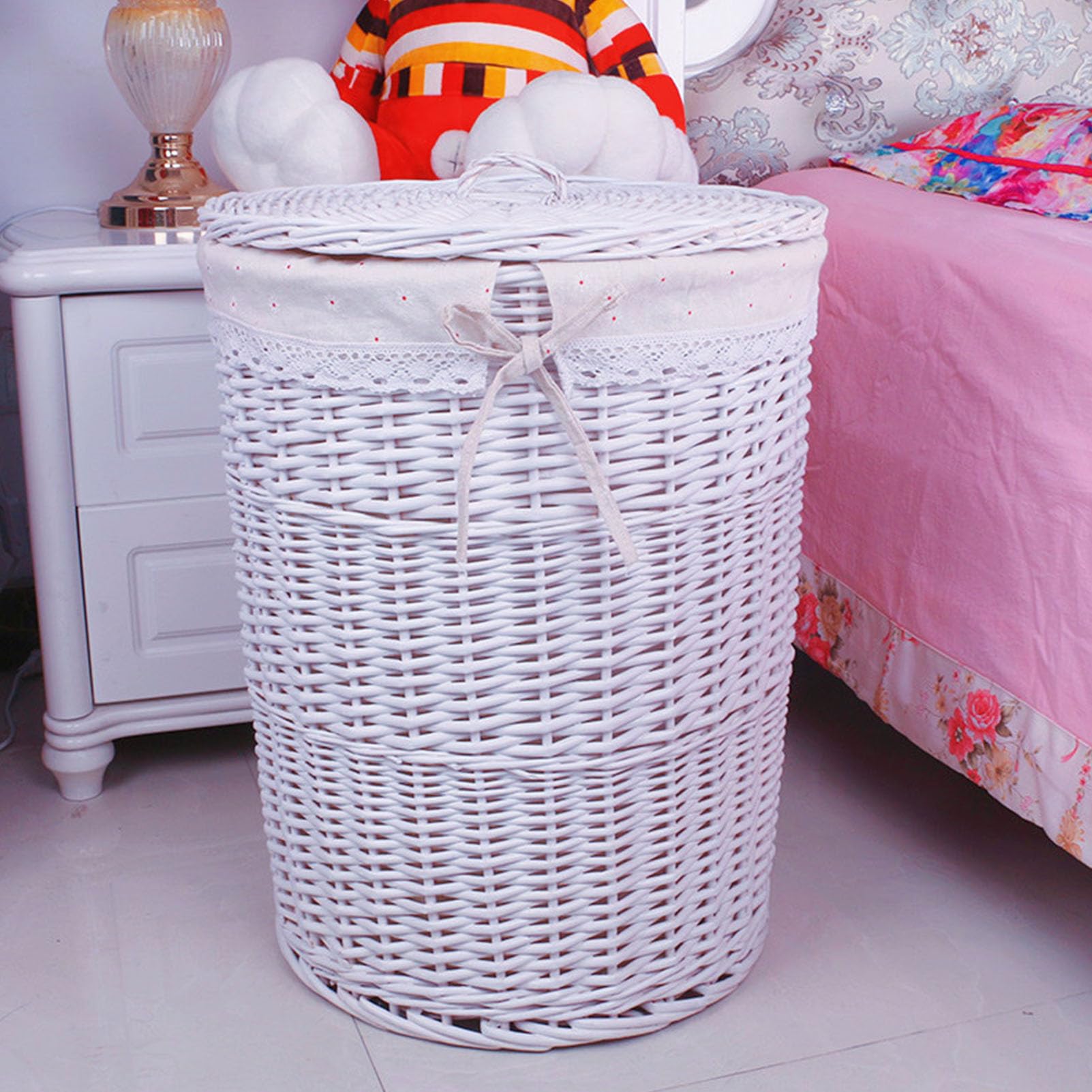 TUOYIBO Dirty Clothes Basket, Rattan Dirty Clothes Storage Basket, Living Room Toy Storage Basket Dirty Clothes Basket, Household Bamboo Laundry Basket
