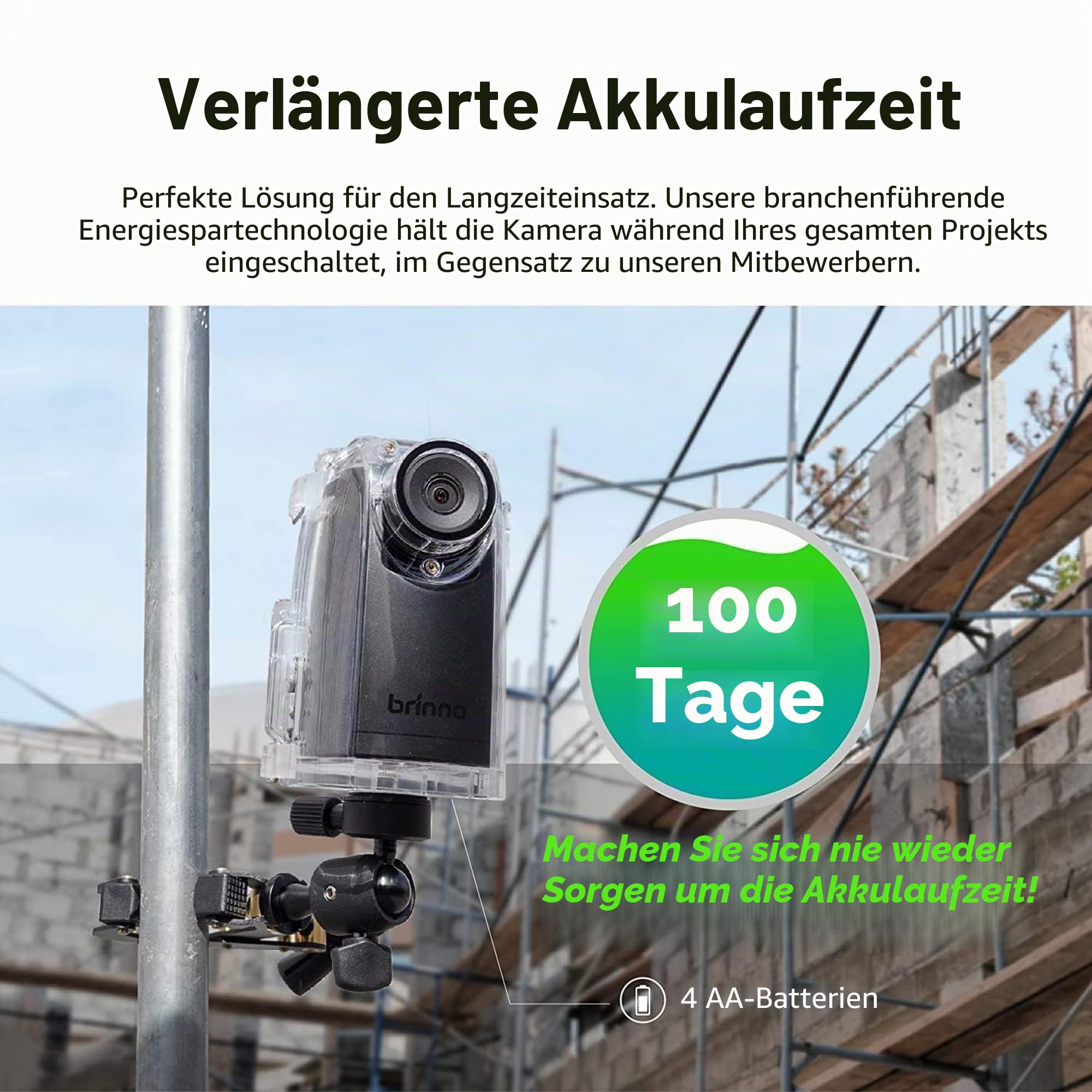 Brinno BCC300-C Video-Zeitraffer-Kit – TLC300 Time Lapse Kamer 1080P FHD HDR, IPS-LCD-Bildschirm, IPX4 Schutzgehäuse, Montageklemme – Einfache Bedienung, ideal für Bauprojekte Innen- und Außen