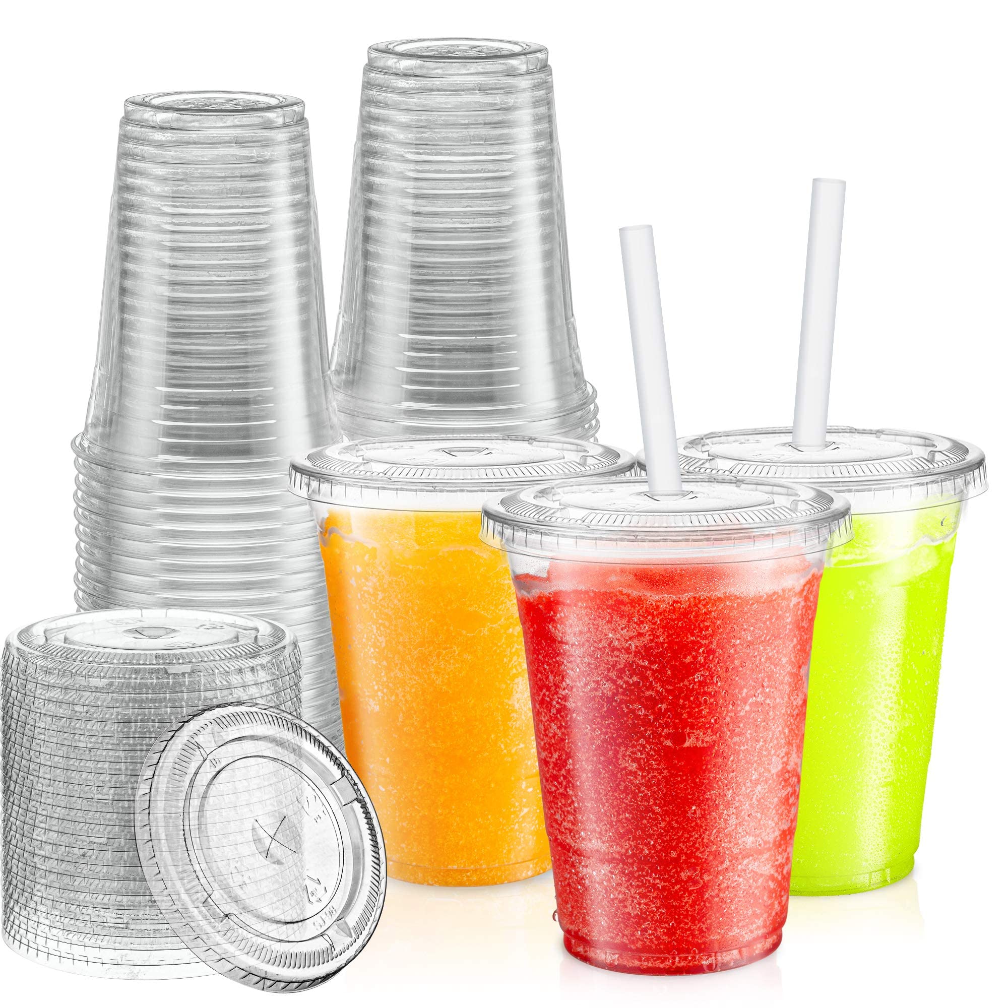 Buy Ntp Clear Plastic Cups Set with Flat Lids with 50 Cups Ready to
