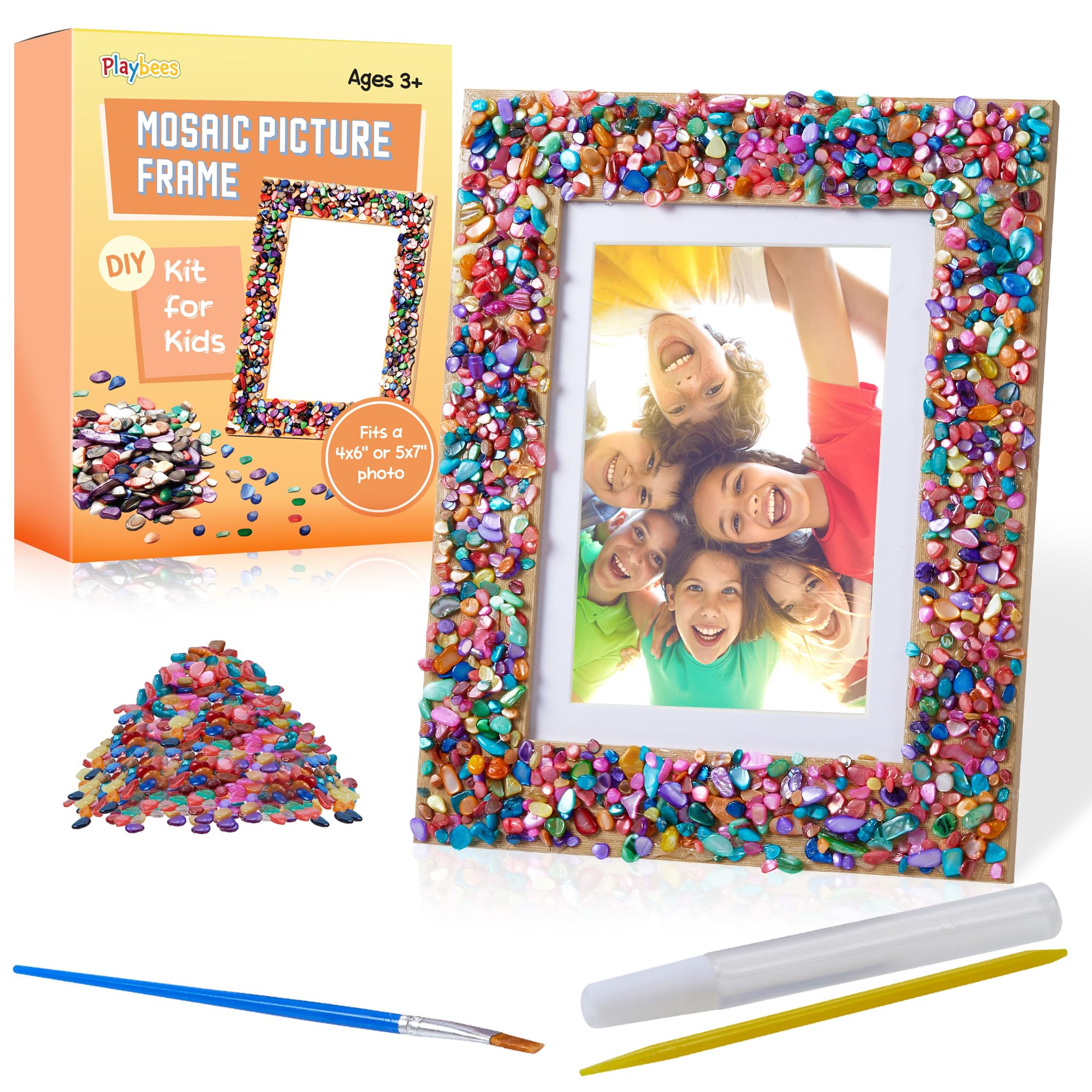 Playbees Kids Picture Frame Mosaic Craft Kit Craft DIY Arts & Crafts for Kids Frame Kit Great Birthday Gifts for 3 4 5 6 7 8 9 10 11 12 Year Old Holiday Christmas Gift for Girls