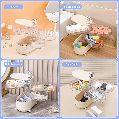 Miniatura 5 de FABROK Organizador de cables giratorio con 10 bridas para cables, organizador de cables de plástico con 4 capas, funda de accesorios electrónicos