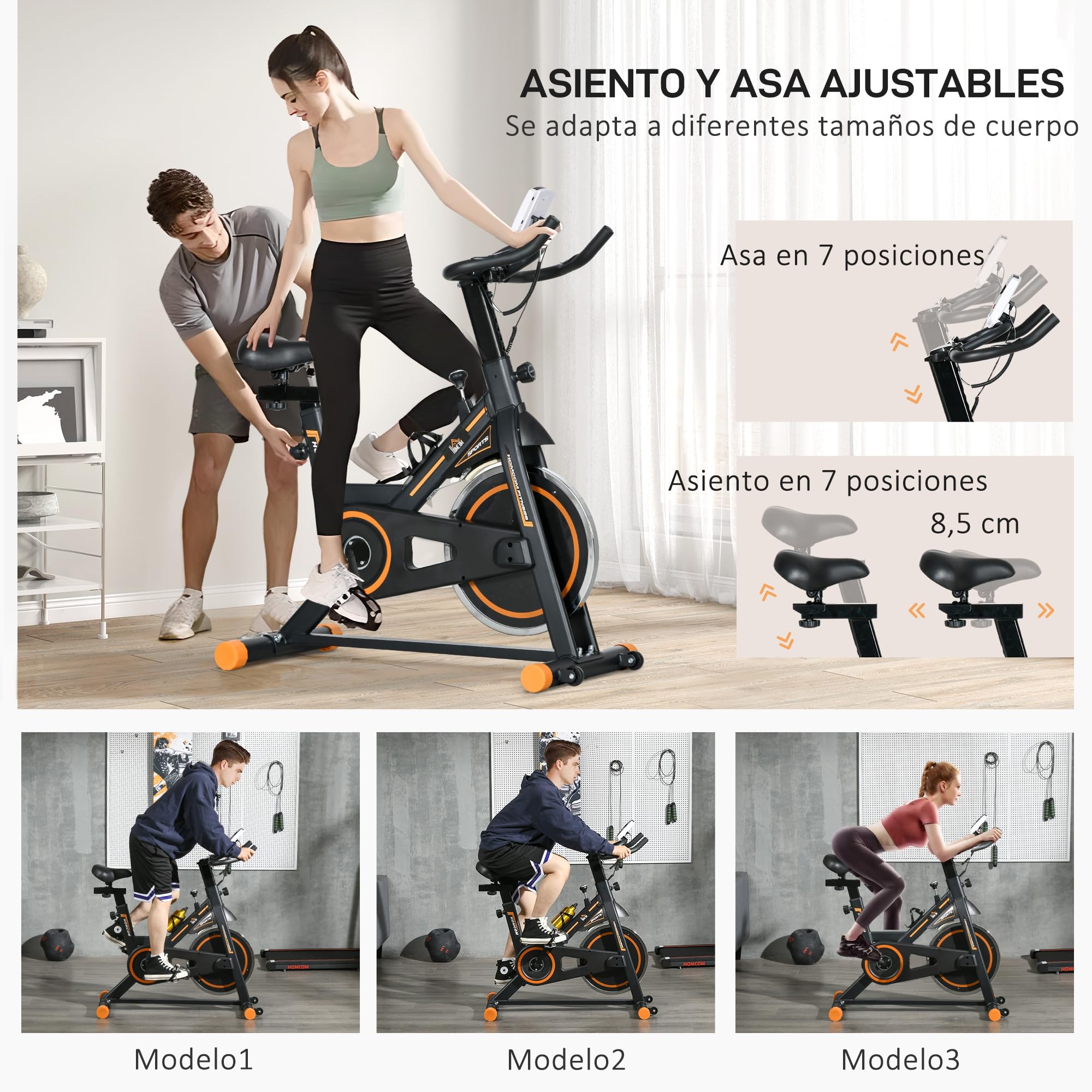 HOMCOM Bicicleta Estática con Volante 8 kg Pantalla LCD Negro | Bici Estática, Resistencia Ajustable, Ejercicio Silencioso, Asiento Ajustable, Carga 120 kg, para Casa Gimnasio