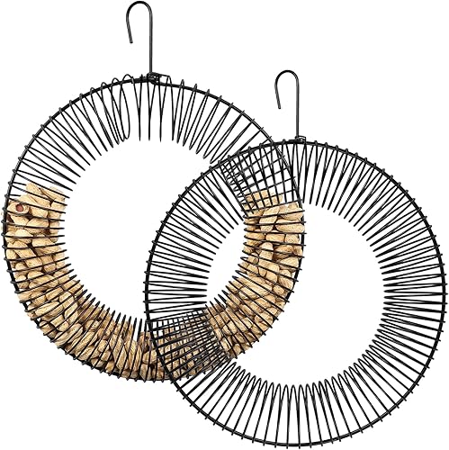 Gtongoko Paquete de 2 comederos para pájaros con corona de maní, óxido e impermeable, de acero sólido, duradero, con gancho para colgar, para