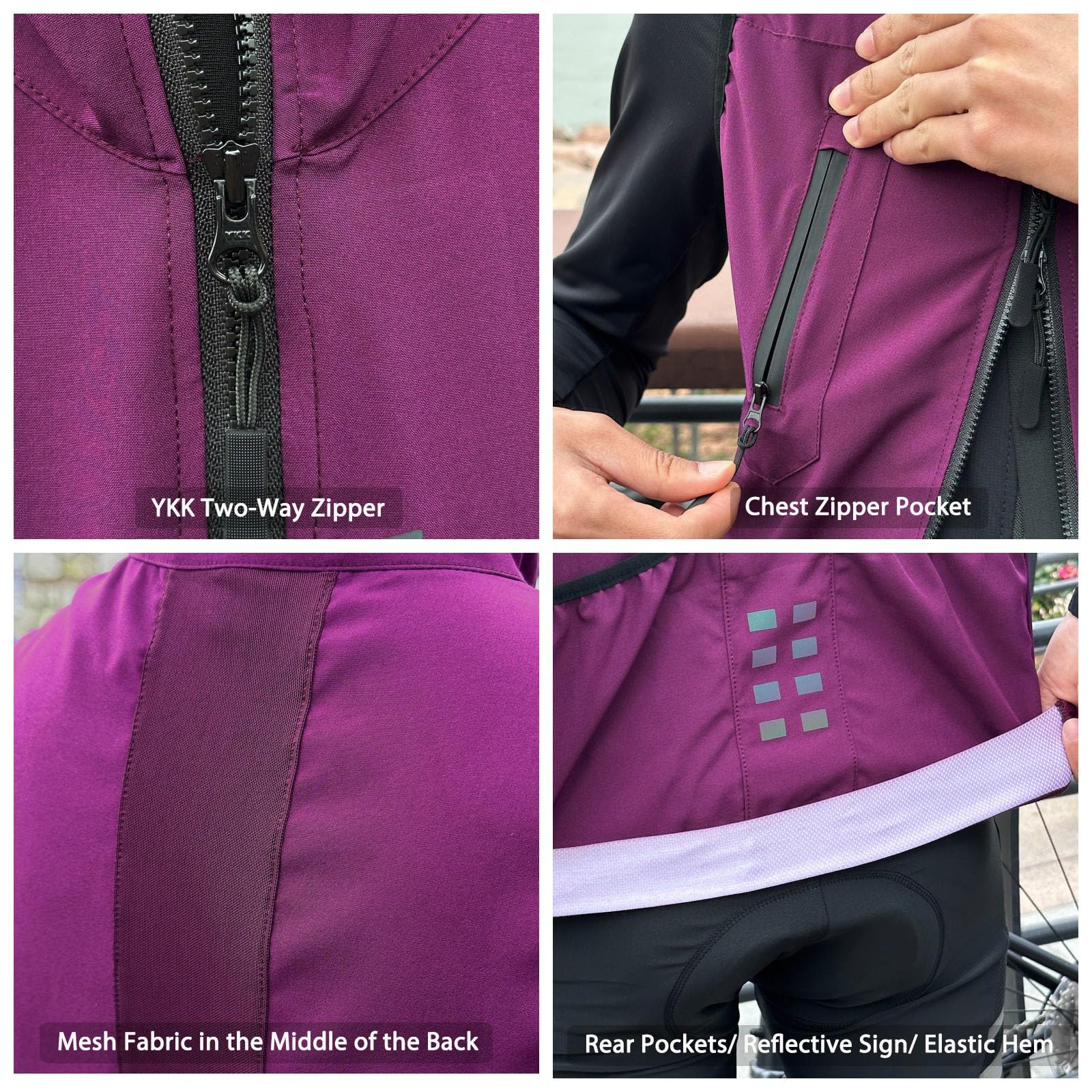 WOSAWE Veste de Cyclisme Homme Sans Manches Imperméable Léger avec Fermeture Éclair Double Sens