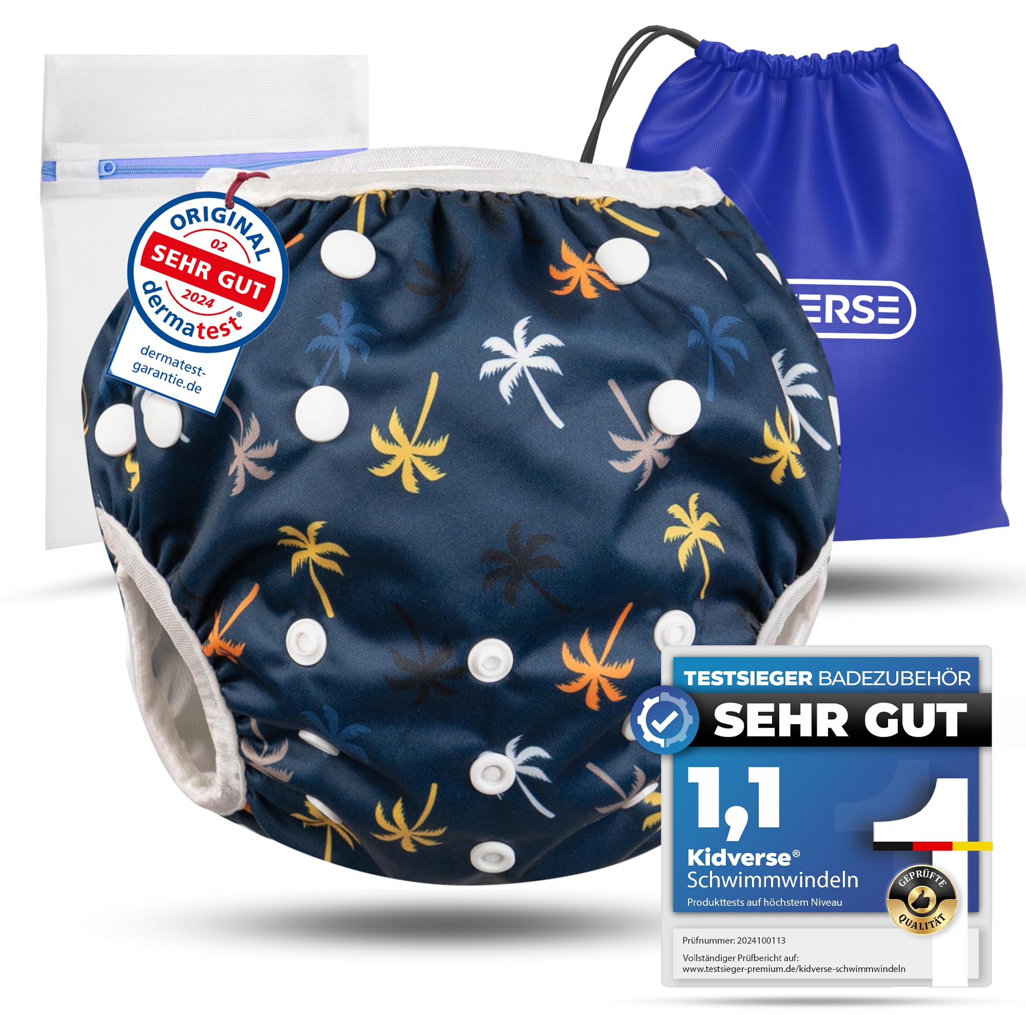 KIDVERSE Schwimmwindel Baby Badehose 0-3 Jahre - Hautfreundliche Schwimmwindeln wiederverwendbar & saugstark - Größenverstellbare Badewindel Baby Schwimmhose inklusive Tragetasche & Wäschenetz