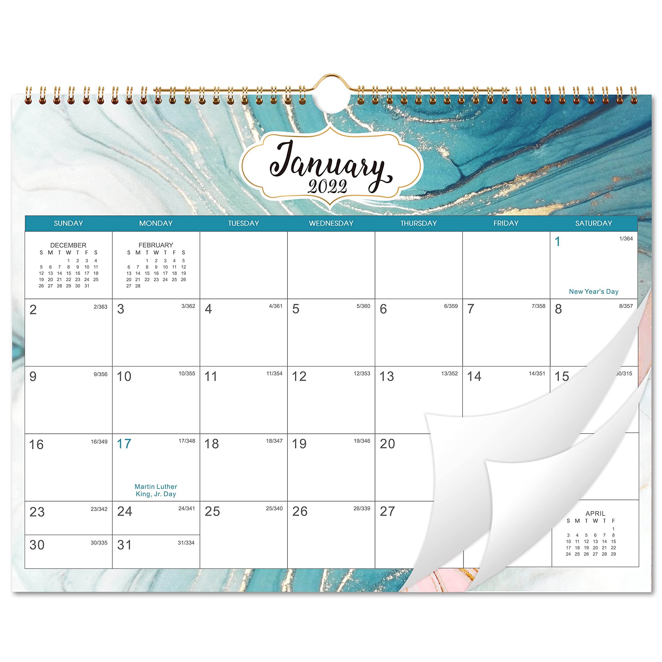 2022 Wall Calendar - Monthly Calendar from Jan 2022 - Dec 2022, 14.8" x 11.6", Large Blank Blocks with Julian Dates, Strong Twin-Wire Binding, Premium Wall Calendar for Organizing