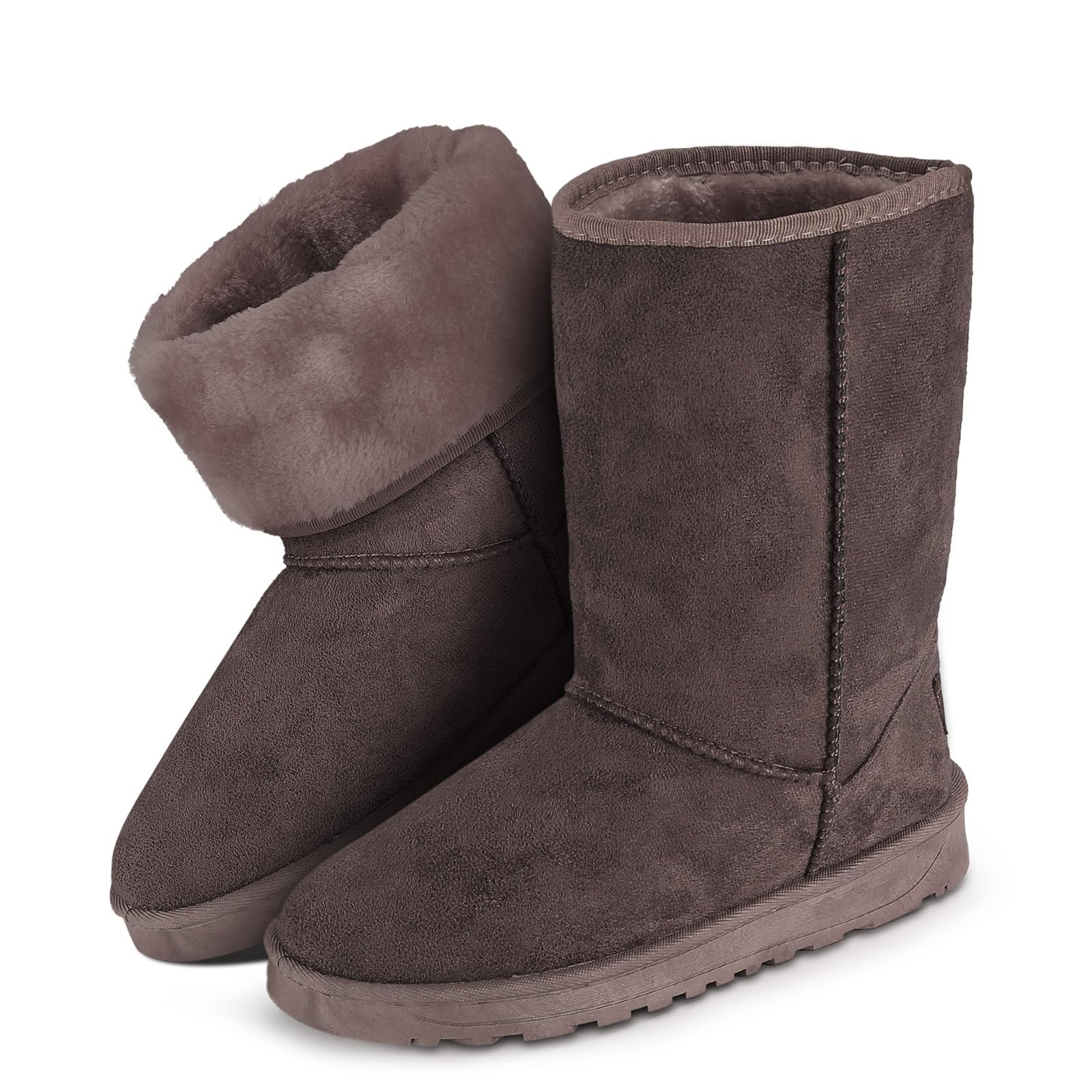 Women Winter Snow Boots Waterproof Mid-Calf Lining Shoes with Warm Faux Suede Ladies Hiking Boots Hard Bottom Non