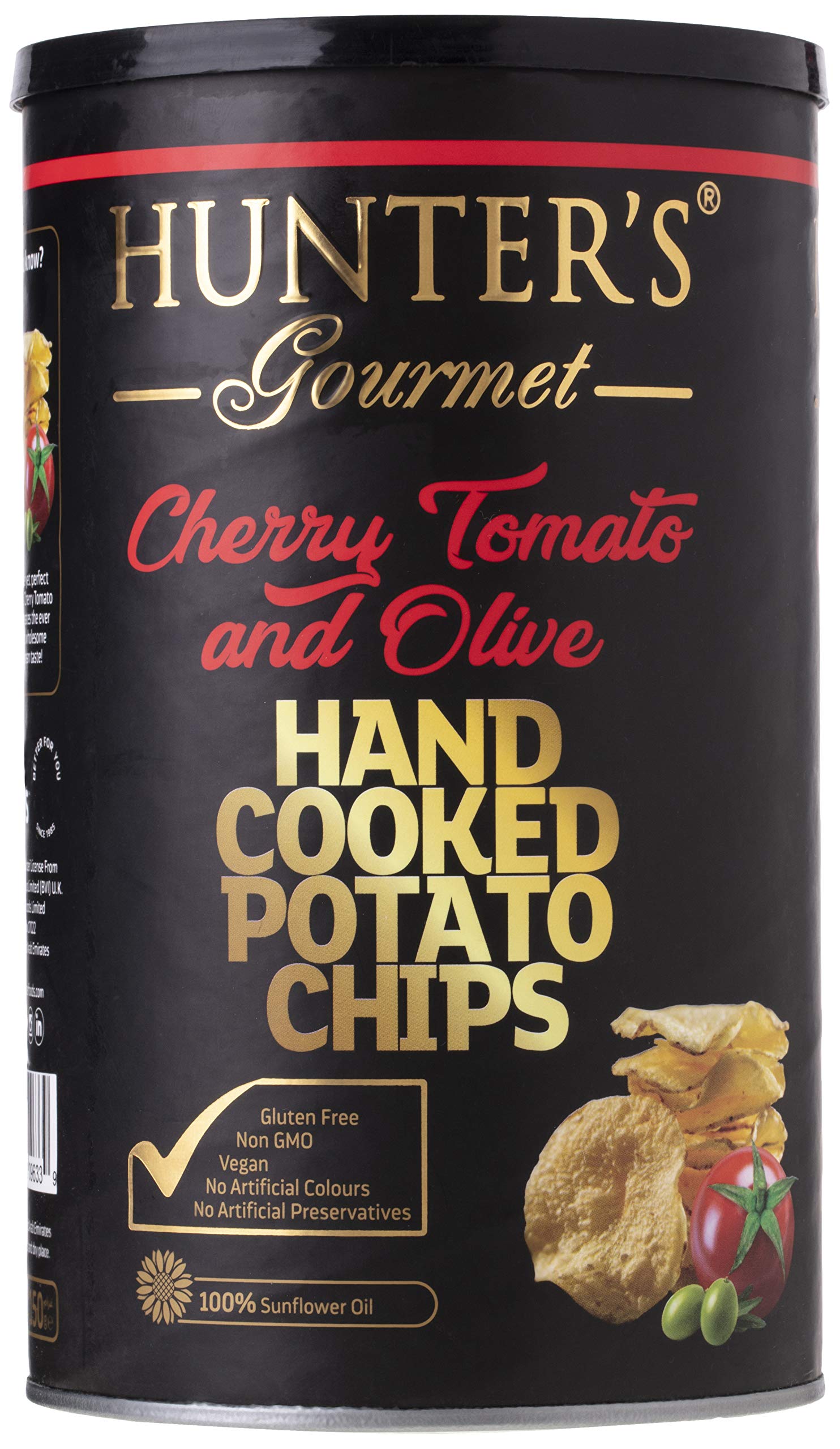 Hunter's Gourmet Hand Cooked Potato Chips, Cherry Tomato And Olive, 150 Gm