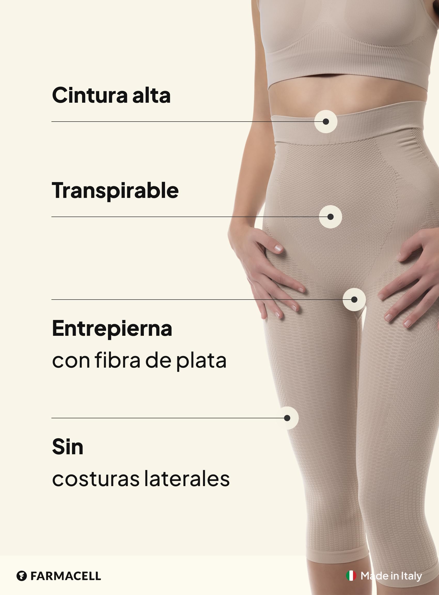 Farmacell Faja Pantalón Capri Mujer Anticelulitis Masaje, Push Up, Vientre Plano, Made in Italy, 323