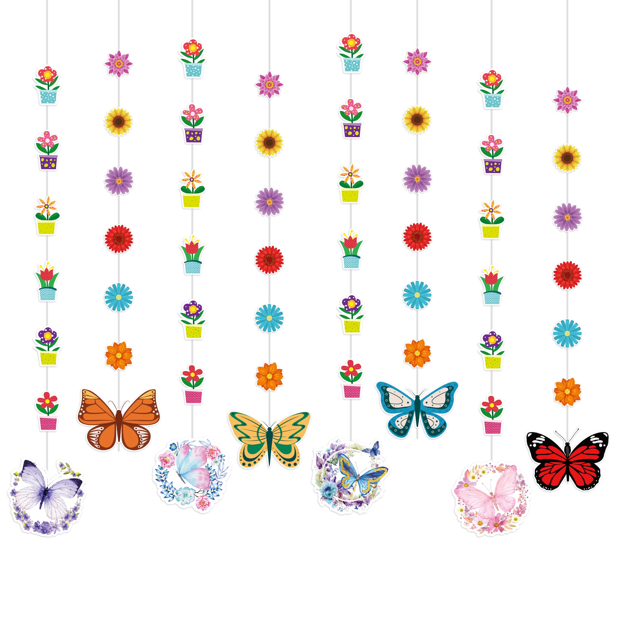 Spring Decorations - 8 Pack Spring Flower Butterfly Hanging Party Decor Spring Summer Floral Butterfly Garland Banner for Home Classroom Wedding
