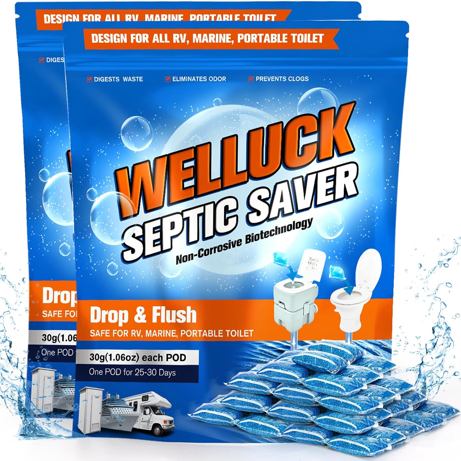 WELLUCK 50 Packs RV Bathroom Therapy Drop Ins, Black Tank Deodorizer for RV Tenting Marine Transportable Bathroom, Tenting Bathroom Cleaners Chemical substances, Pine & Cinnamon Scent