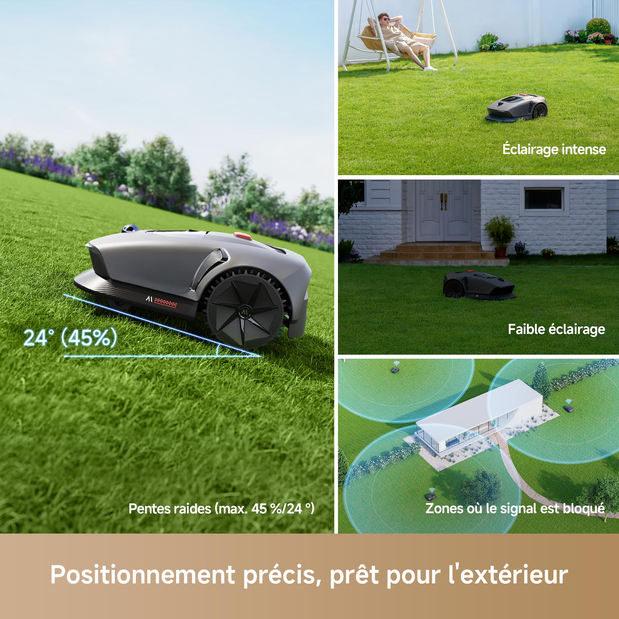 MOVA 600 Kit avec 81 Lames, Robot Tondeuse Installation sans Fil, cartographie 360° 3D LiDAR jusqu'à 800 m², évitement Intelligent des Obstacles. Contrôle Via App, Coupe en U, alertes de sécurité.