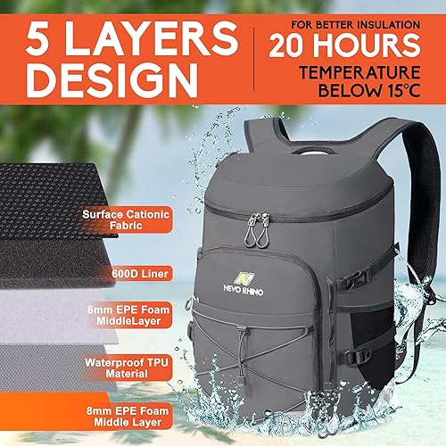 Miniatura 2 de N NEVO RHINO Mochilas Enfriadoras Aisladas a Prueba de Fugas 3654 Latas, Mochila Enfriadora Aislada Portátil Ligera Impermeable para Hombres y
