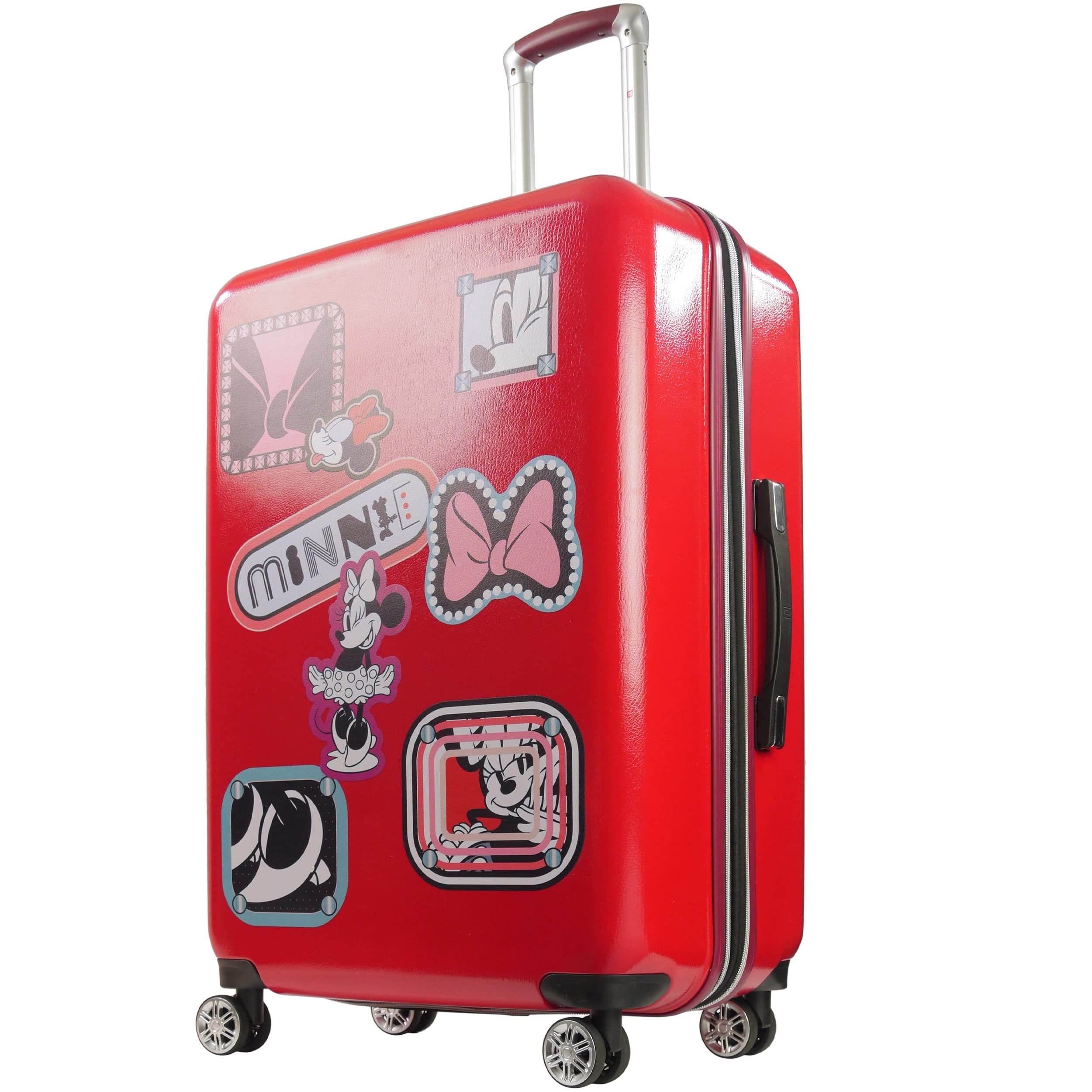 FUL Disney Minnie Mouse Patchwork 29 Inch Rolling Luggage, Hardshell Suitcase with Wheels, Red (FCFL0144-600)