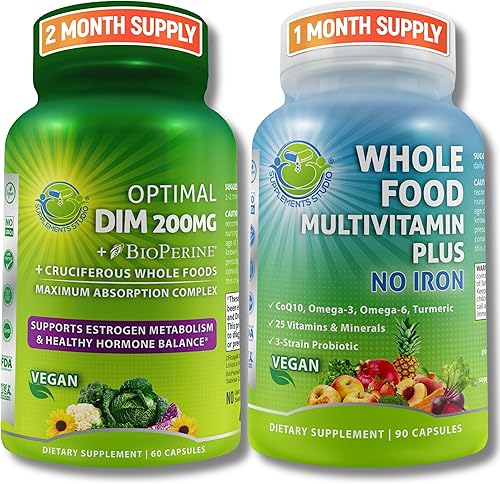 Soporte multisistema vegano con CoQ10, Omega-3, probióticos y cúrcuma - DIM óptimo de 200 mg con BioPerine y verduras crucíferas y multivitamínico