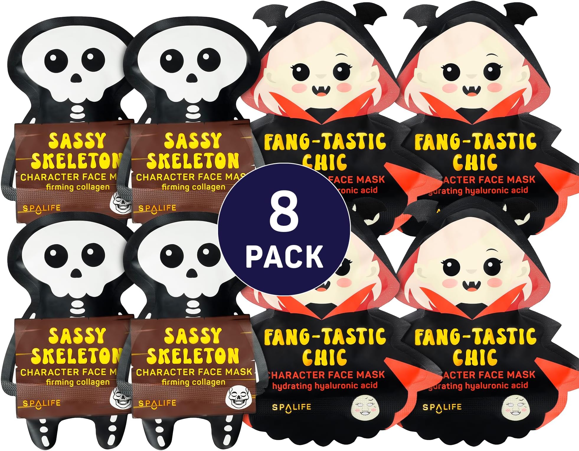 SpaLife Beauty Halloween Face Mask Hauntingly Chic Bundle | Korean Facial Masks | Boos Basket Ideas Face Mask Set | Halloween Gifts for Women & Teens | Facial Sheet Masks | 8 Pack