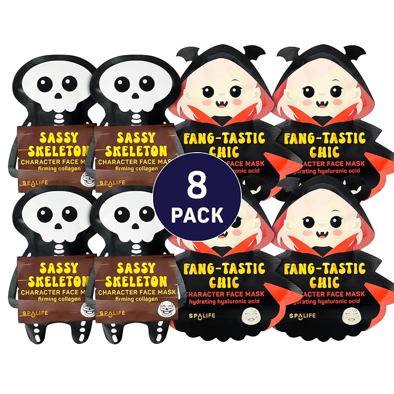 Kit de Máscaras Faciais em Folha SpaLife Beauty Halloween, 8 unidades