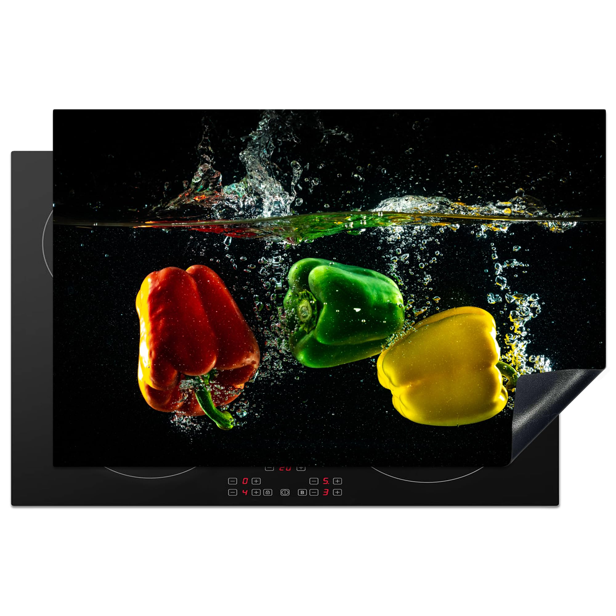 KitchenYeah© Induction Hob Cover Protector Mat 20.5"x31.9" / 81x52 cm Kitchen Universal Ceramic Covers for Electric Cookers Vinyl Pepper - Vegetable - Water - Black - Red