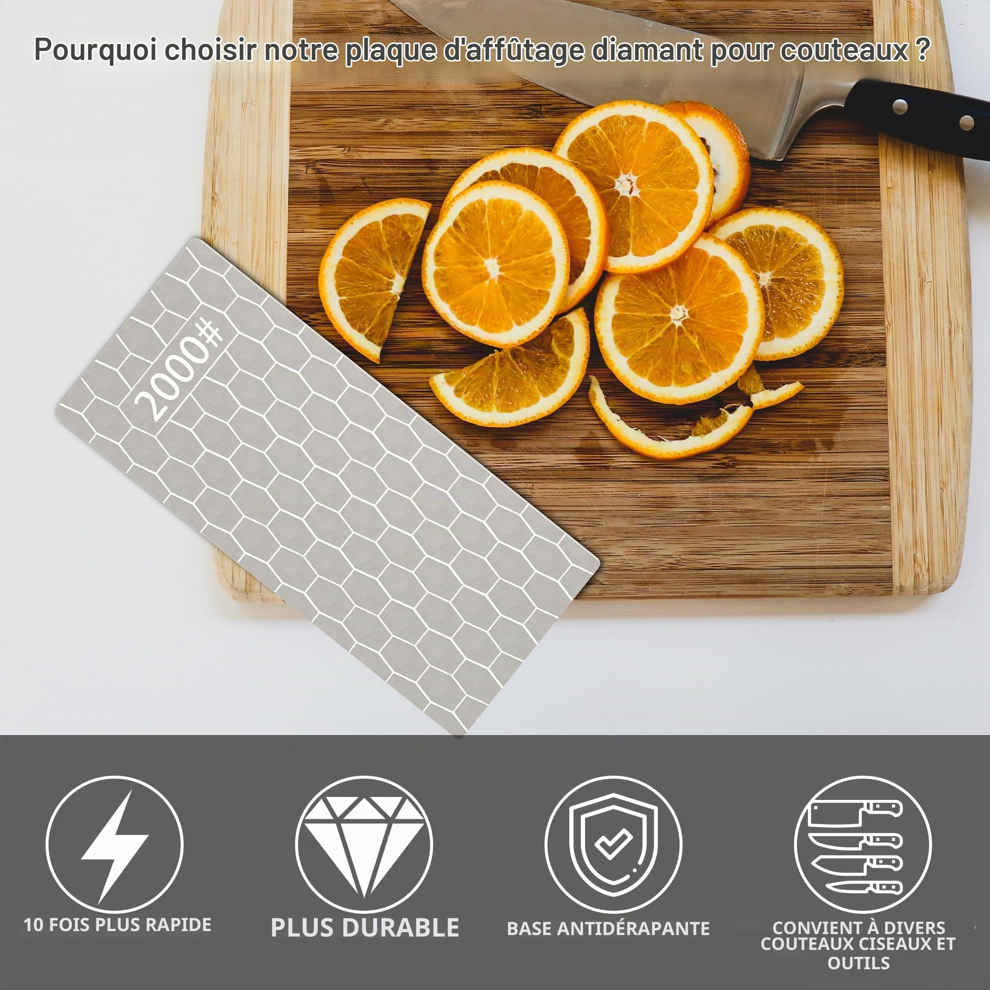 CWOVRS 5 PCS Pierres à Aiguiser Diamant, Panneau Pierre Aiguiseuse avec surface en nid d'Abeille avec Base Antidérapante pour Ciseaux Couteux Outils, de Rugueux à Ultra - Fin 200/400/600/1000/2000#