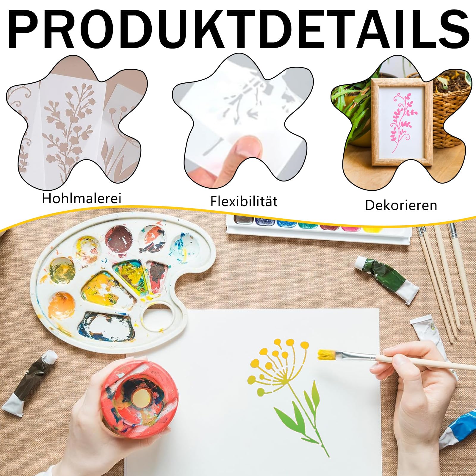 18 Stück Botanische Blumenschablonen - Wiederverwendbare Malvorlagen