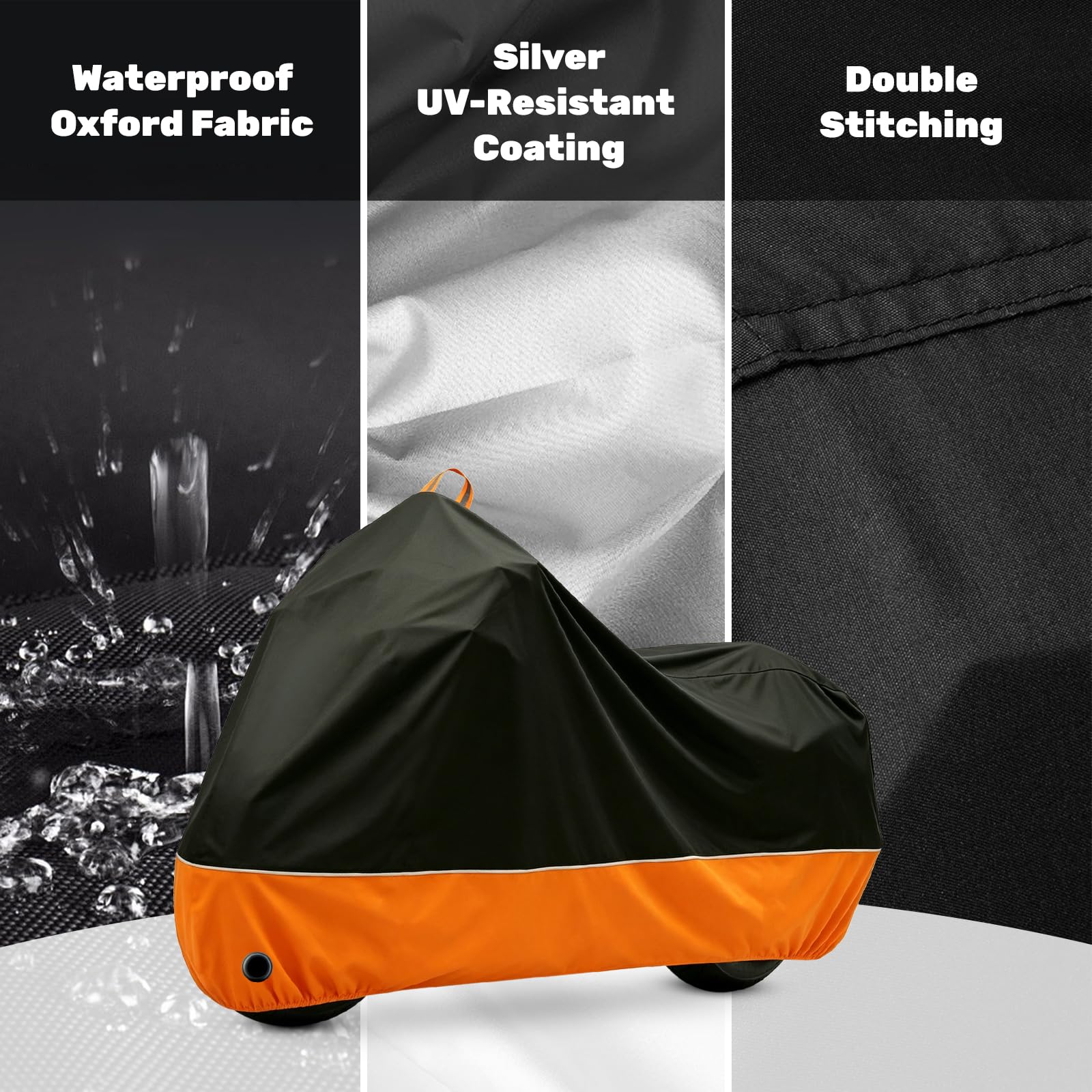 Funda Impermeable para Motocicleta Harley Davison, Honda, Suzuki, Kawasaki, Yamaha y más (tamaño XL) para Todas Las Estaciones, Color Negro y Naranja