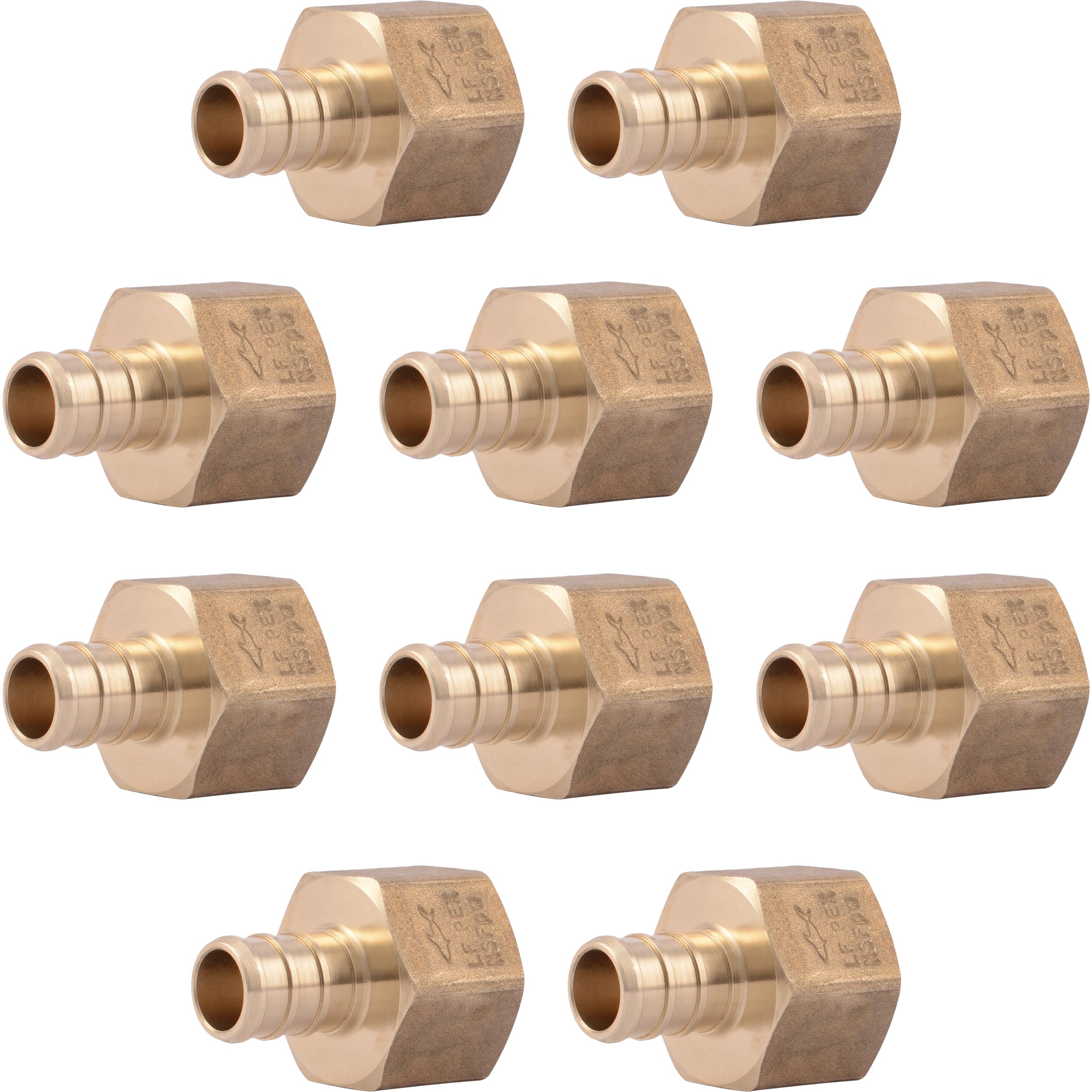 SharkBite 1/2 Inch Crimp Female Adapter, Pack of 10, Brass Plumbing Fitting, PEX Pipe, Copper, UC072LFA10