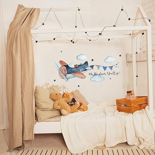 Miniatura 2 de WD11 - Calcomanía de pared de avión con diseño de cielo y escenario WD11. Oh The Place Youll go, calcomanía de pared extraíble para habitación de