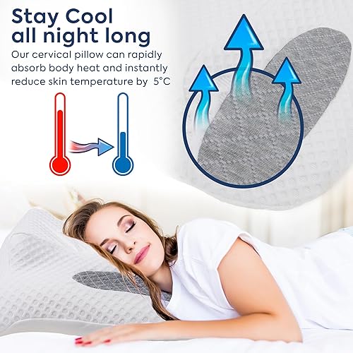 Miniatura 5 de TRANQUILUXE - Almohada cervical para aliviar el dolor de cuello, almohadas ajustables de espuma viscoelástica, soporte ergonómico para cuello y