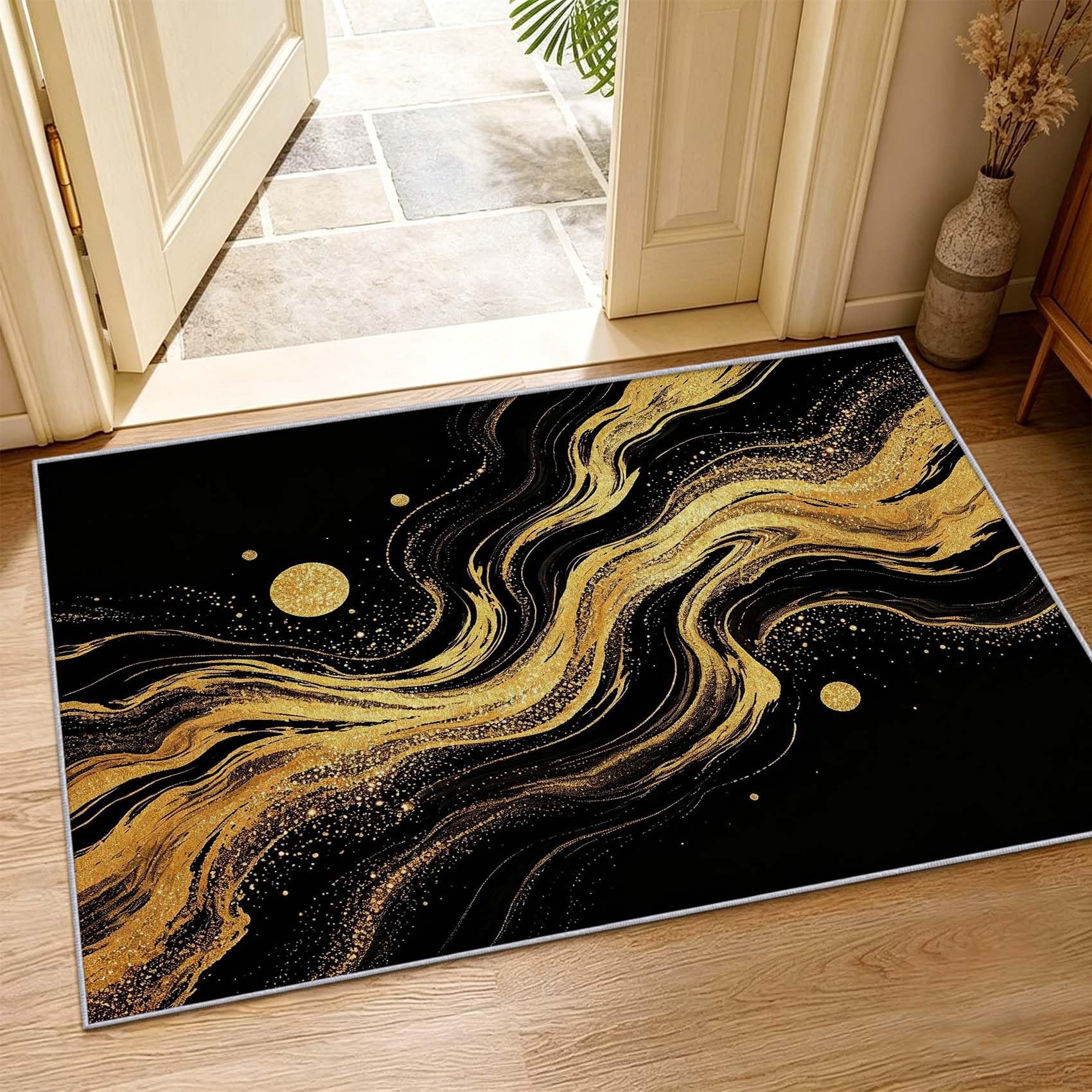 Tapis Carré 200x200 cm Ciel étoilé en or Noir 3D Impression Decoration