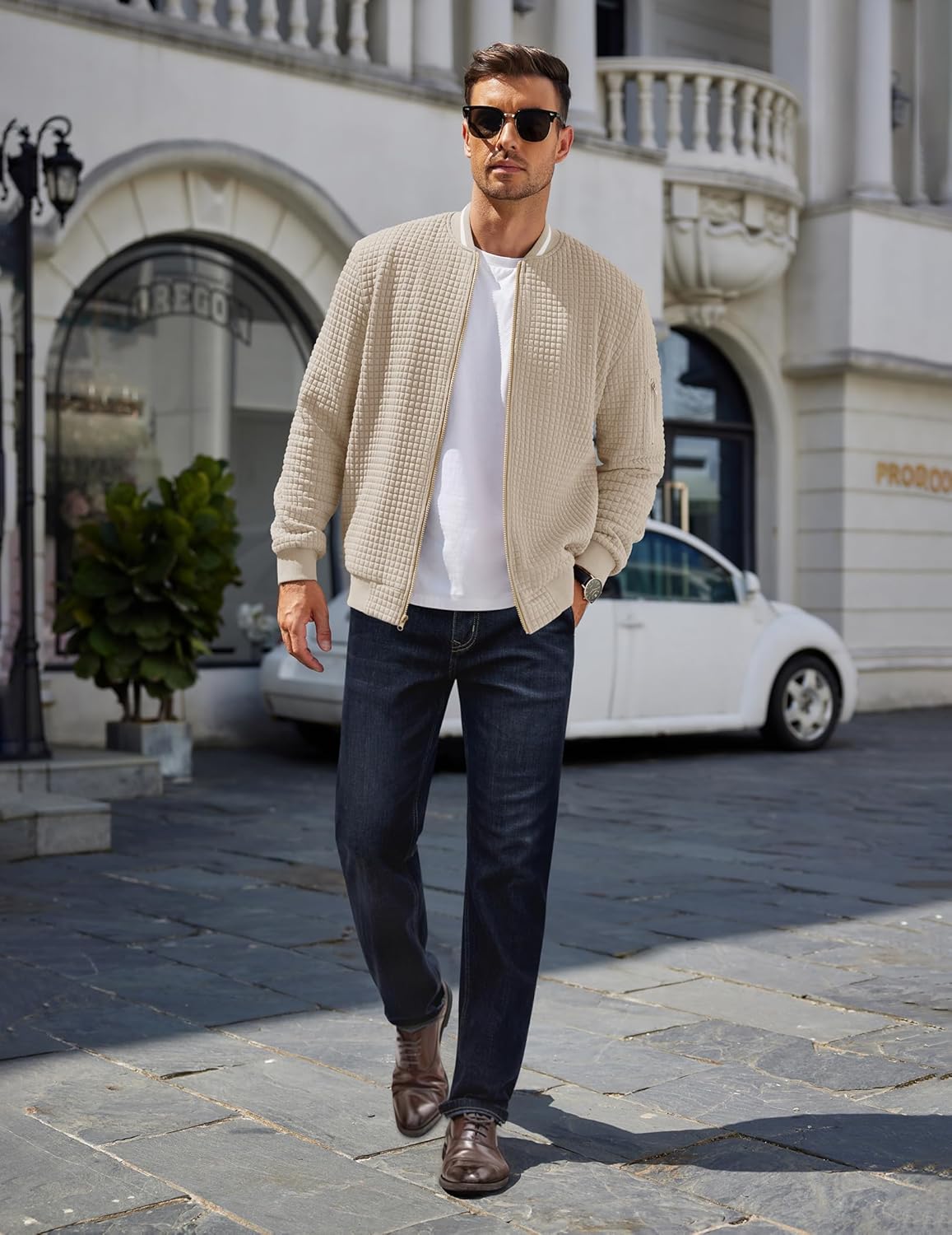 COOFANDY Mens Zip Up Sweater Jacket Waffle Sweatshirt Knit Bomber Lightweight Casual Jackets - Image 5