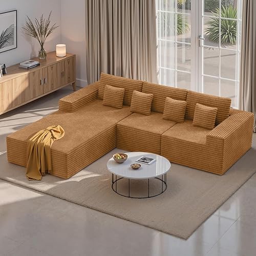 Miniatura 11 de Sofás seccionales modulares de nube de 111 pulgadas con chaise en forma de L, sofá tapizado de asiento profundo sin estructura para sala de estar,