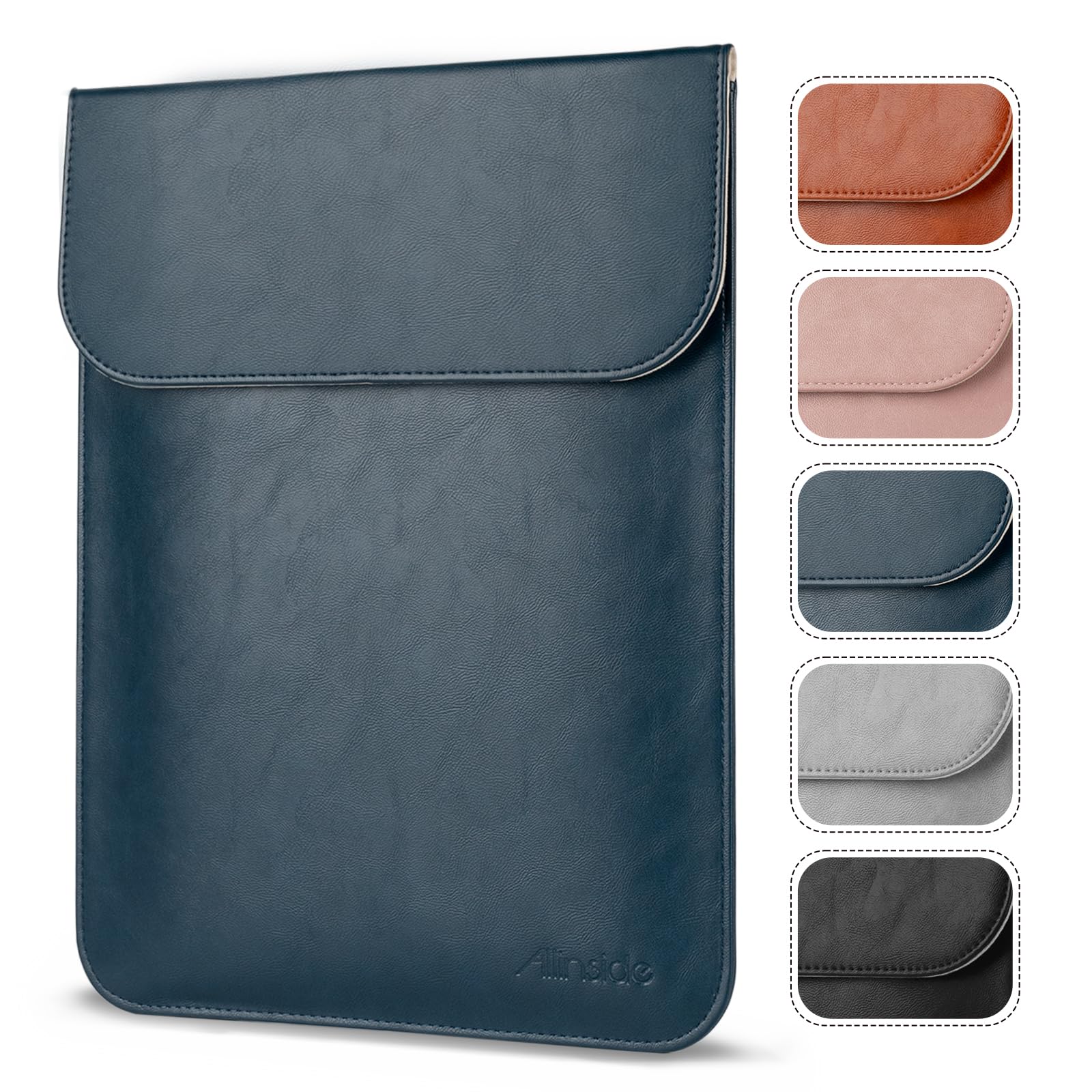 Allinside 13-13.3 inch Laptop Sleeve Case for MacBook Pro 14 2021-2024/MacBook Air 13 2010-2017/MacBook Pro 13 2010-2015, Waterproof PU Leather Laptop Sleeve Bag Protective Vertical Case Cover, Blue