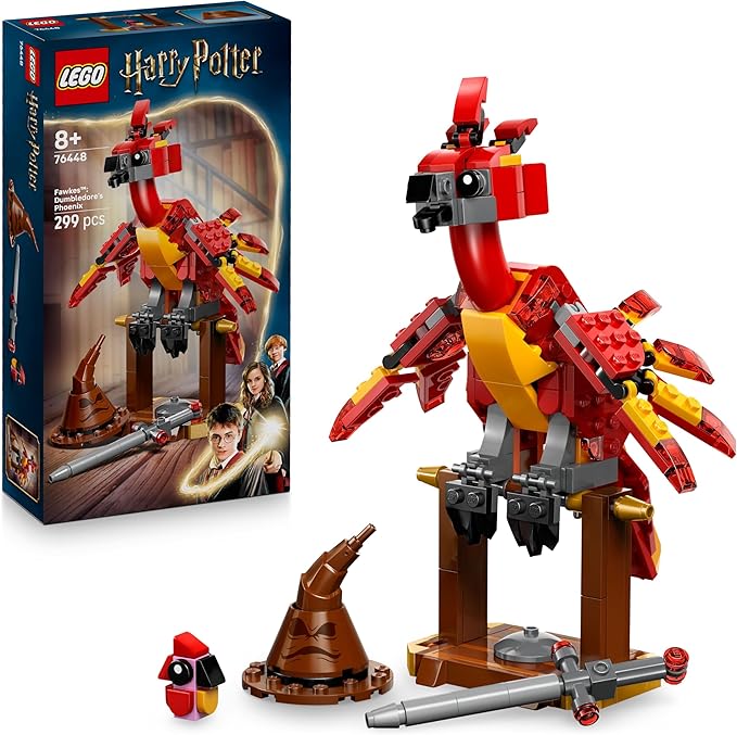 LEGO Harry Potter Fawkes: Fénix de Dumbledore - Figura de Ave Fénix de Juguete para Jugar y Exponer - Sombrero Seleccionador y Espada de Gryffindor - Regalo para Niñas y Niños de 8+ Años 76448