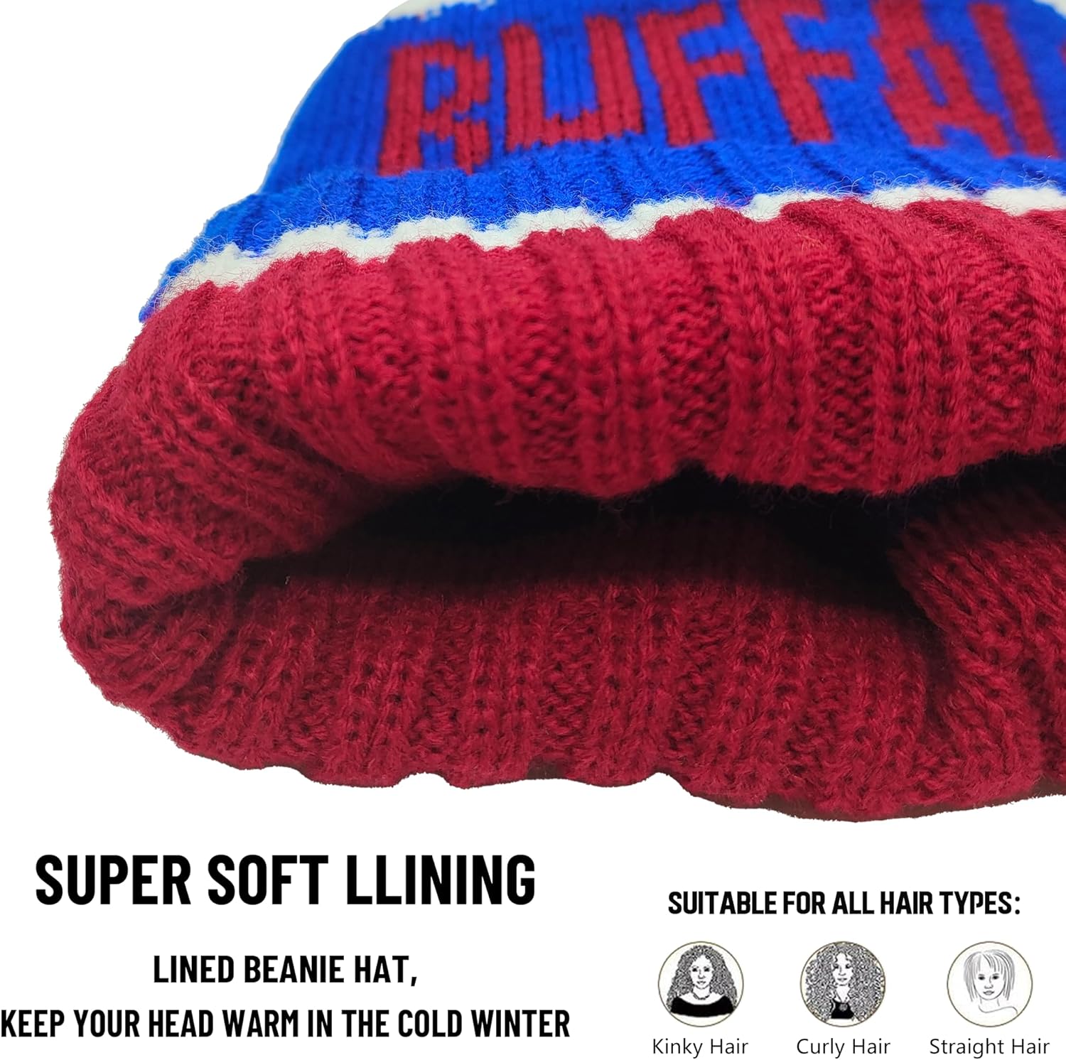 City Beanie Knit Hat with Pom Winter Cuffed Cap Sport Fans Gift - Image 2