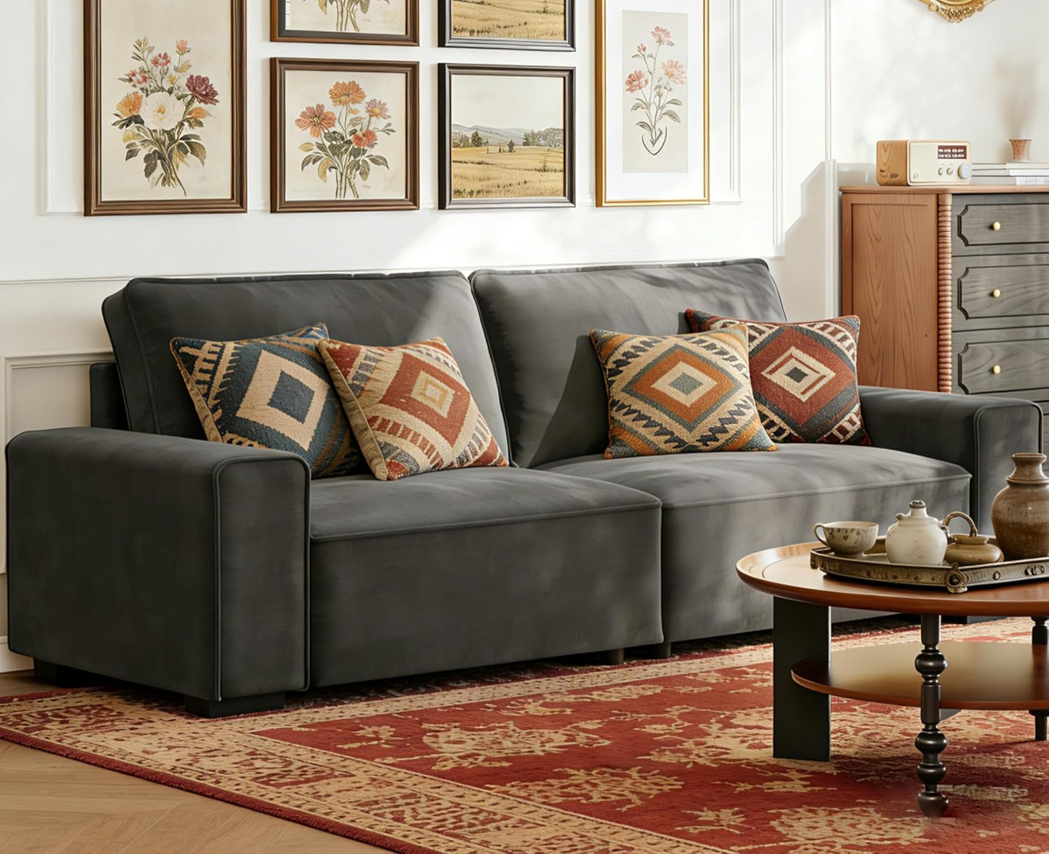 Vesgantti 85'' Chenille Couch for Living Room, 3 Seater Comfy Sofa with Wide Armrest, Thick Spring Cushions, Modern Cloud Couch for Apartment, Office, Bedroom, Small Space, Chenille Dark Grey