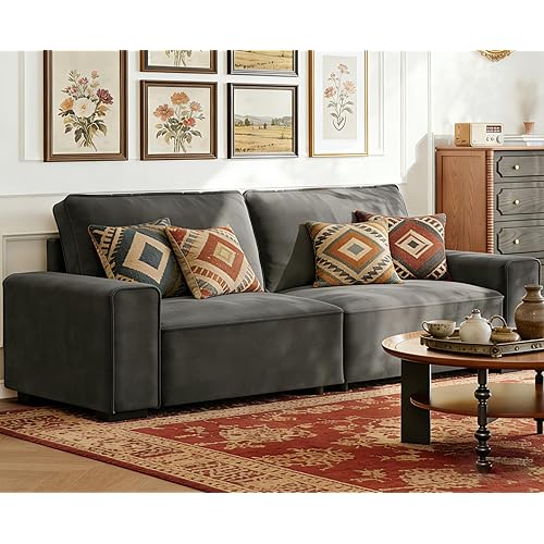 Vesgantti 85'' Chenille Couch for Living Room, 3 Seater Comfy Sofa with Wide Armrest, Thick Spring Cushions, Modern Cloud Couch for Apartment, Office, Bedroom, Small Space, Chenille Dark Grey