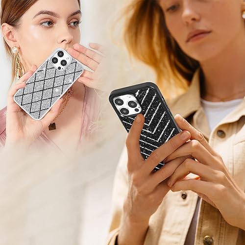 Miniatura 4 de pawlug Funda para iPhone 15 Pro Max con purpurina brillante, protección contra caídas de grado militar con protector de pantalla para mujeres y