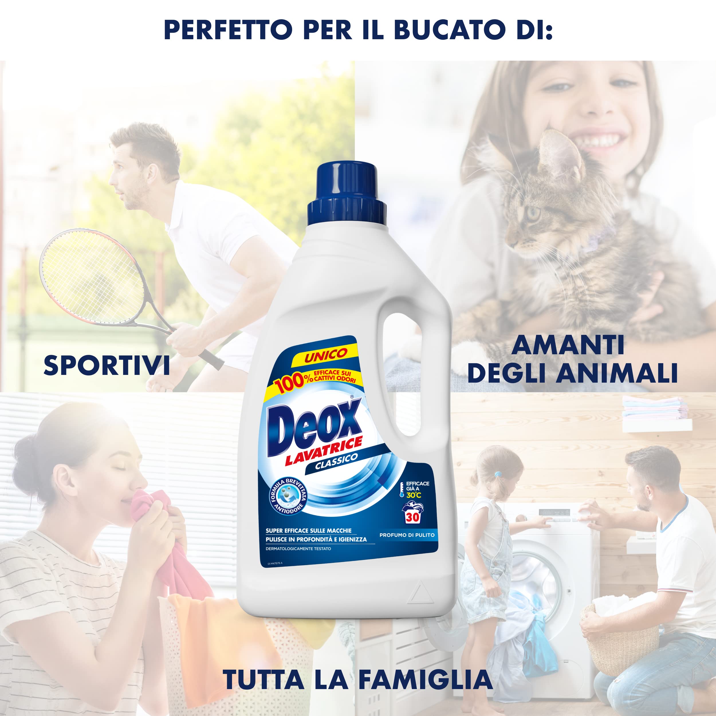 Deox - Detersivo Lavatrice Liquido Classico, 180 Lavaggi, Smacchia e Igienizza, con Formula Antiodore, 1500ml x 6 Confezioni
