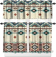 Vista 1 de Aztec Native - Juego de cortinas de cocina, cenefas geométricas tribales del suroeste para ventana de cocina, cortinas cortas con estampado étnico
