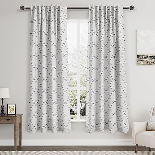 Cortinas texturizadas de lino blanco roto de 90 pulgadas de largo para sala de estar, juego de 2 paneles con pestaña trasera, con bloqueo de luz