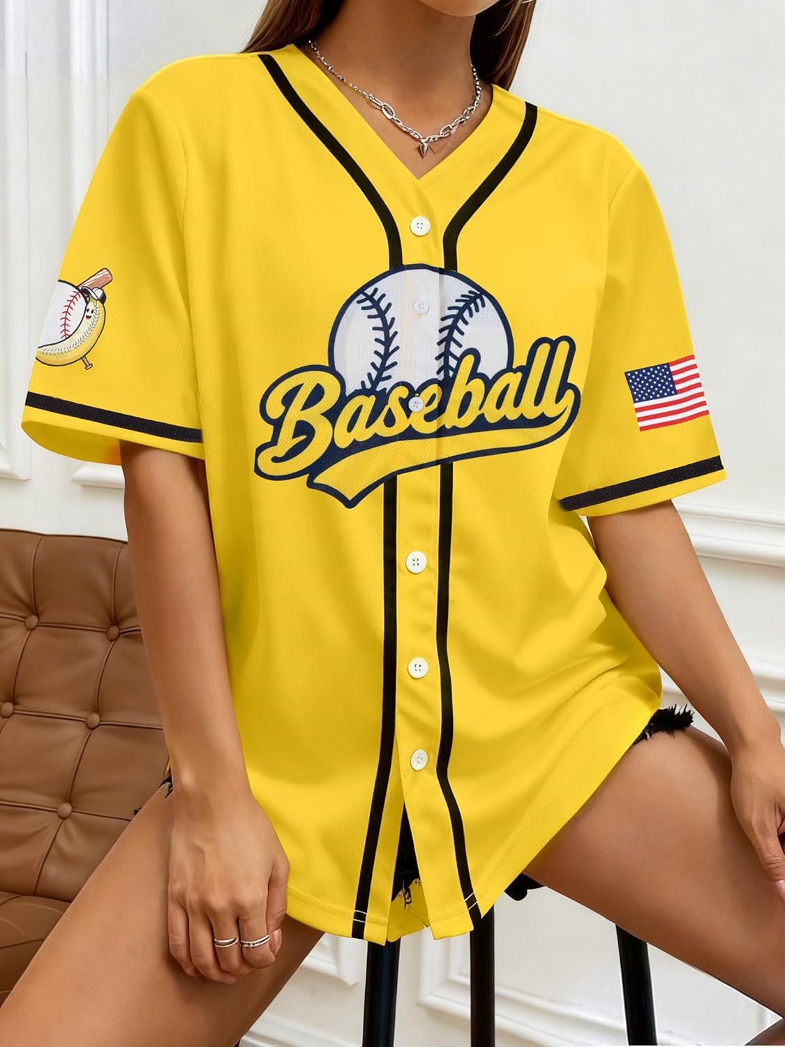 Baseball Jersey for Women Game Day Shirt Baseball Graphic Fan Number Tees Button up Short Sleeve Top - Image 6
