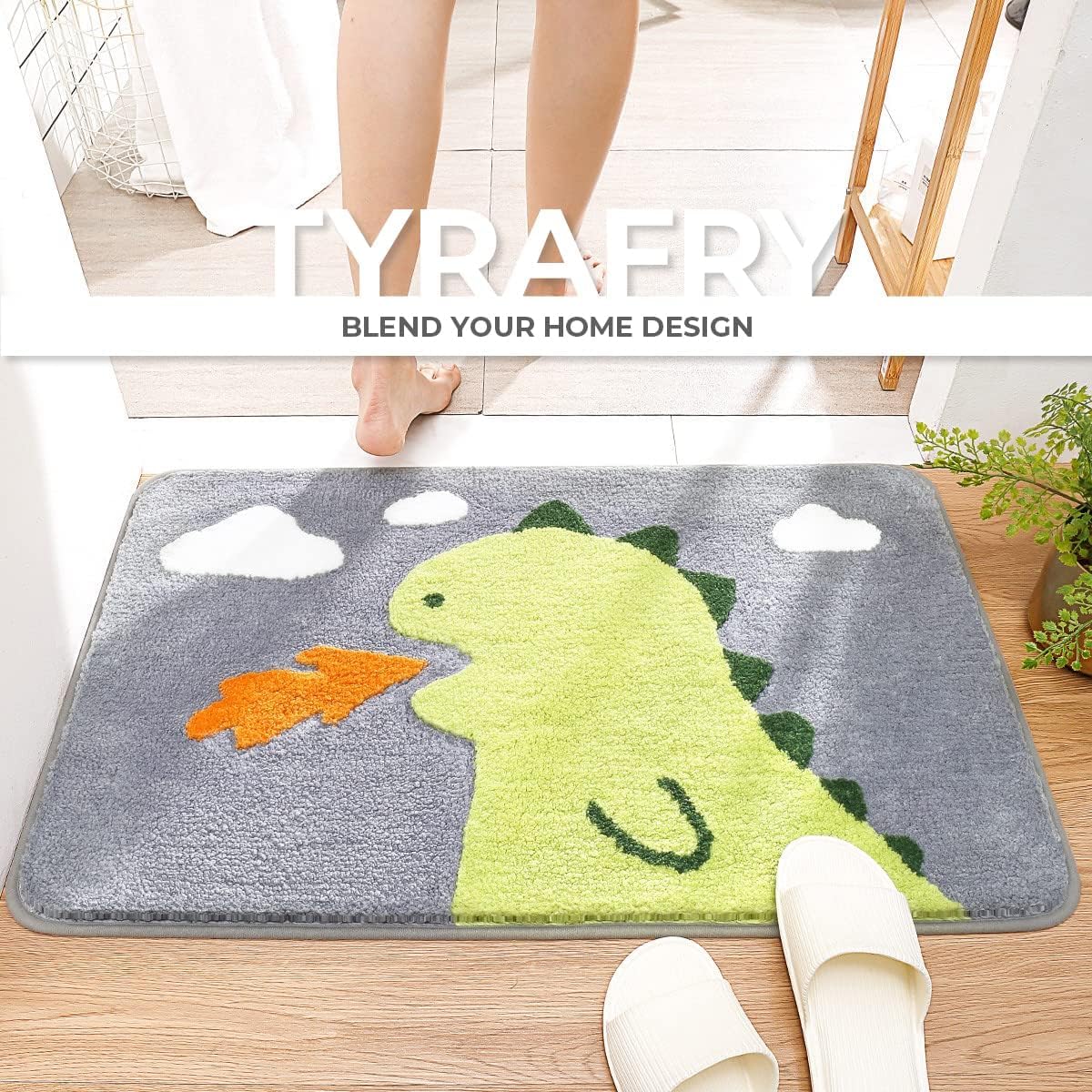 Cute Bath Rug Ultra Soft Microfiber Bathroom Rug Anti-Skidding Water Absorbent Mat Machine Washable Quick Dry Bath Mat for Kids, Shower, Bedroom (Dinosaur, 20 x 31)