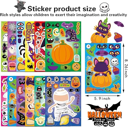 Miniatura 4 de 24 calcomanías de Halloween para niños pequeños, haz tus propios personajes, mezcla y combina calcomanías de feliz Halloween, suministros de