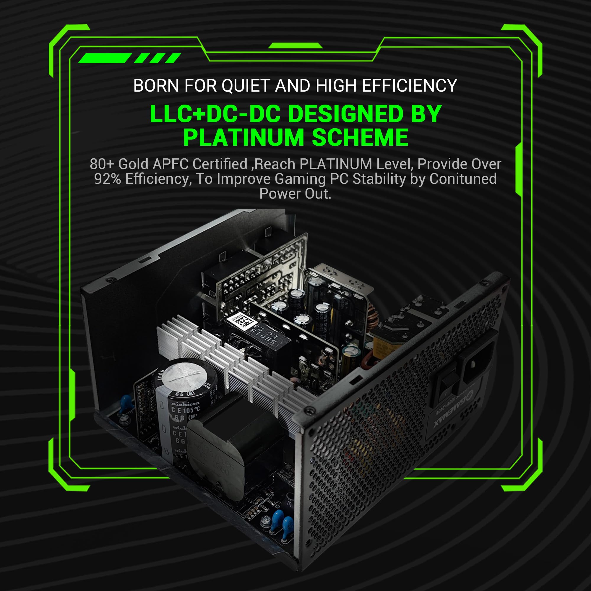 GAMEMAX GS 750G WH SFX Alimentatore PC 750W Full Modular, 80 Plus Gold, Condensatori giapponesi di alta qualità, ventola FDB, APFC+LLC+DC-DC, 9 funzioni di protezione
