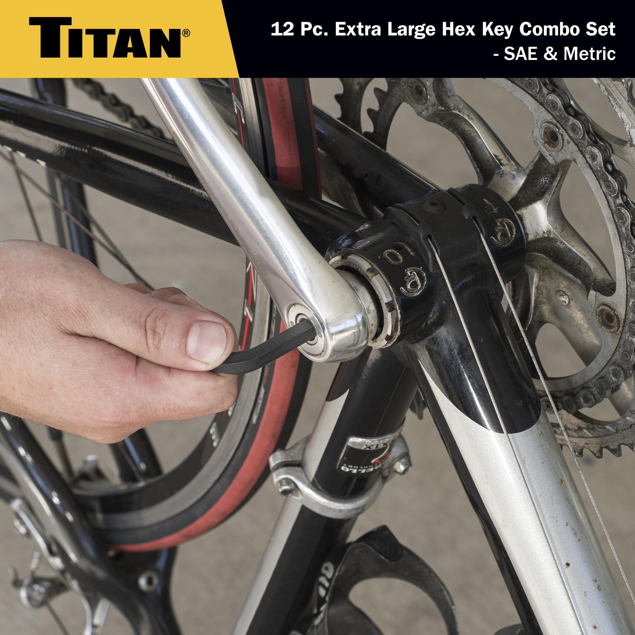 Titan 12775 Jeu de 12 clés hexagonales SAE et métriques Jumbo