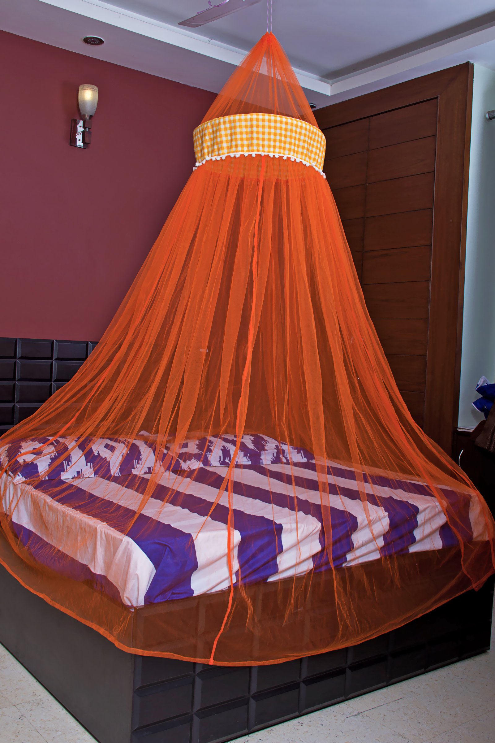 Creative Textile Stylish Orange Color Mosquito Net Size:- Coutson Crib